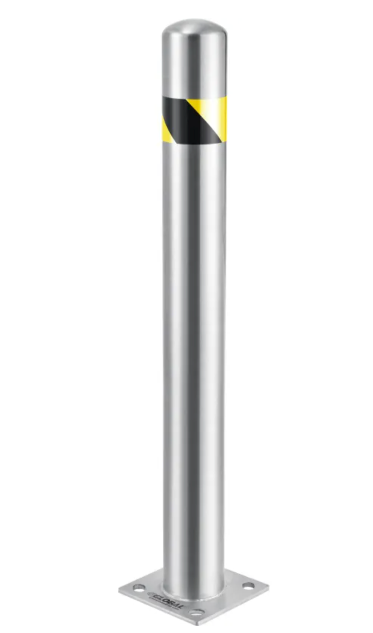Global Industrial™ Surface Mount Stainless Steel Bollard W/Hazard Tape, 4.5''D x 42''H