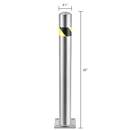 Global Industrial™ Surface Mount Stainless Steel Bollard W/Hazard Tape, 4.5''D x 42''H